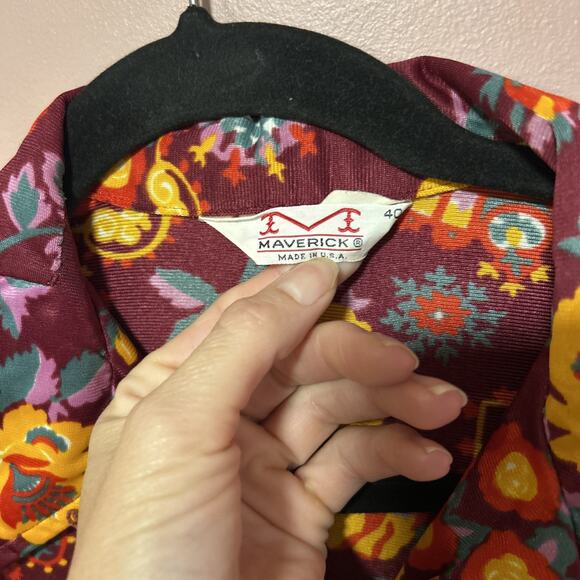 Vintage Maverick Men’s Shirt Long Sleeve Floral Button Up Size 40 Disco 70’s - Picture 2 of 6